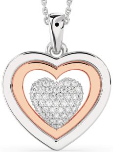 Large Diamond White Rose Gold Heart Necklace