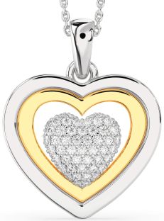 Large Diamond Silver & 10K gold Heart Necklace