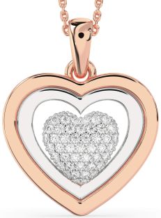 Large Diamond Platinum & Rose Gold Heart Necklace