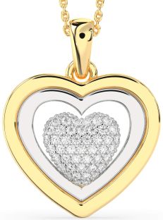 Large Diamond White Yellow Gold Heart Necklace