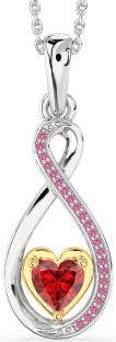 Ruby & Pink Sapphire Silver & 10K gold Infinity Heart Necklace