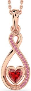 Ruby & Pink Sapphire Rose Gold Silver Infinity Heart Necklace