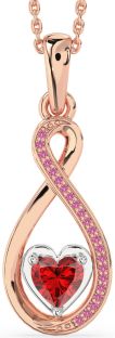Ruby & Pink Sapphire Rose Gold Silver Infinity Heart Necklace