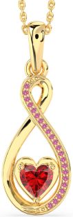 Ruby & Pink Sapphire Gold Silver Infinity Heart Necklace