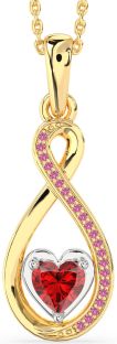Ruby & Pink Sapphire Gold Silver Infinity Heart Necklace