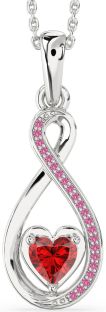 Ruby & Pink Sapphire Platinum Infinity Heart Necklace