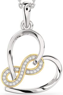 Diamond Silver & 10K gold Heart Infinity Necklace