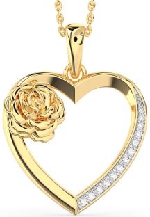 Large Diamond Gold Heart Flower Necklace