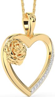 Large Diamond Gold Heart Flower Necklace