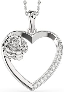 Large Diamond White Gold Heart Flower Necklace