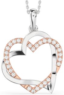 Large Diamond Silver & 10K Rose Gold Heart Necklace
