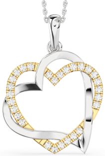 Large Diamond Silver & 10K gold Heart Necklace
