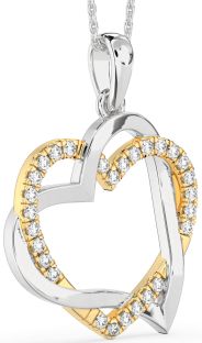 Large Diamond Silver & 10K gold Heart Necklace