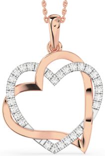 Large Diamond White Rose Gold Heart Necklace