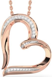 Diamond Rose Gold Silver Heart Necklace