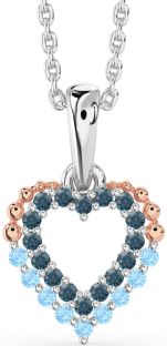London Blue Topaz & Aquamarine Silver & 10K Rose Gold Heart Necklace