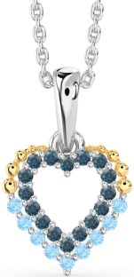 London Blue Topaz & Aquamarine Silver & 10K gold Heart Necklace