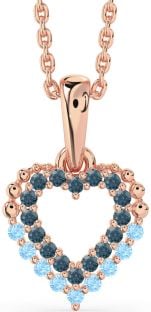 London Blue Topaz & Aquamarine Rose Gold Silver Heart Necklace