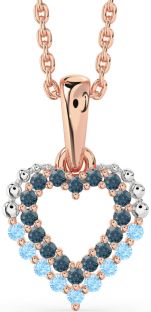 London Blue Topaz & Aquamarine Rose Gold Silver Heart Necklace