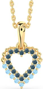 London Blue Topaz & Aquamarine Gold Silver Heart Necklace