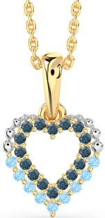 London Blue Topaz & Aquamarine Platinum & Yellow Gold Heart Necklace