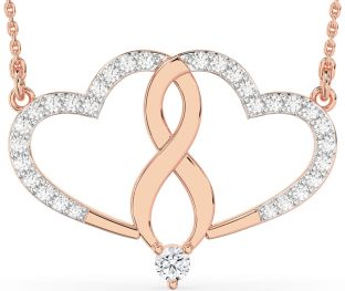 Large Diamond Rose Gold Heart Infinity Necklace