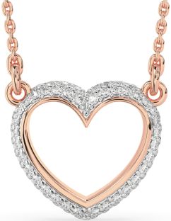 Diamond Rose Gold Silver Heart Necklace