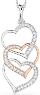 Large Diamond Platinum & Rose Gold Heart Necklace