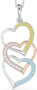 Large Platinum & Rose Gold Heart Necklace
