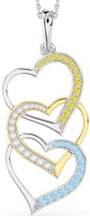 Large Silver & 10K gold Heart Necklace