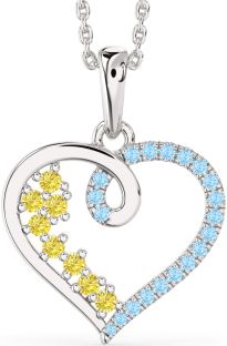 Yellow Diamond & Aquamarine Platinum Heart Necklace