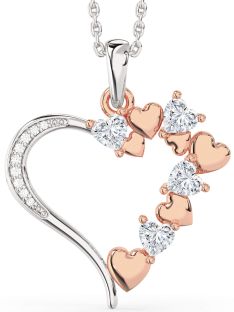 Large Diamond Platinum & Rose Gold Heart Necklace