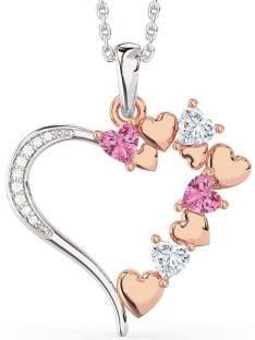 Large Diamond White Rose Gold Heart Mother's Necklace