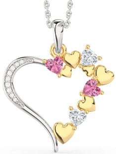Large Diamond Silver & 10K gold Heart Mother's Necklace