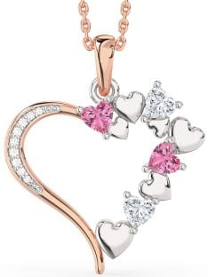 Large Diamond White Rose Gold Heart Mother's Necklace