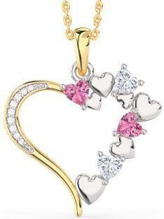 Large Diamond White Yellow Gold Heart Mother's Necklace