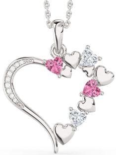 Large Diamond Silver Heart Mother's Necklace