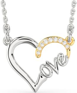 Diamond Silver & 10K gold Heart Necklace
