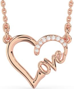 Diamond Rose Gold Silver Heart Necklace