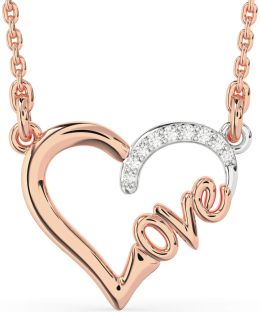 Diamond Rose Gold Silver Heart Necklace