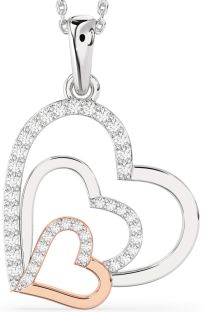 Diamond Silver & 10K Rose Gold Heart Necklace