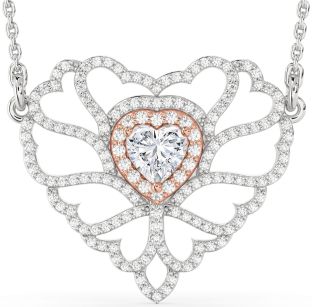 Large Diamond Silver & 10K Rose Gold Heart Necklace