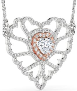 Large Diamond Platinum & Rose Gold Heart Necklace
