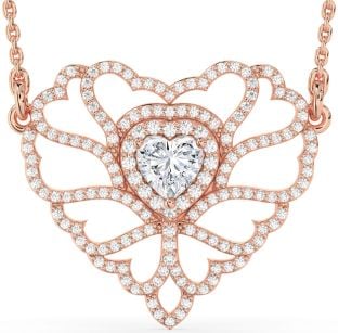 Large Diamond Rose Gold Heart Necklace