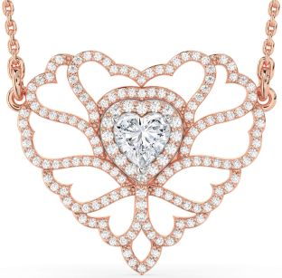 Large Diamond White Rose Gold Heart Necklace
