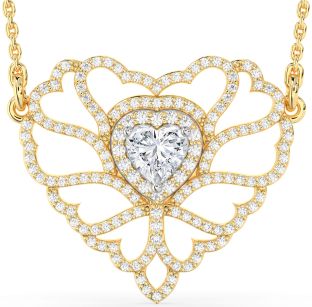 Large Diamond White Yellow Gold Heart Necklace