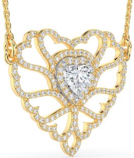 Large Diamond Platinum & Yellow Gold Heart Necklace