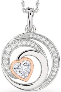 Diamond Silver & 10K Rose Gold Circle Heart Necklace