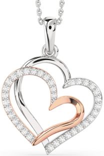 Large Diamond White Rose Gold Heart Necklace