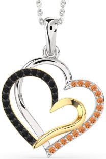 Large Black Diamond & Citrine Silver & 10K gold Heart Necklace